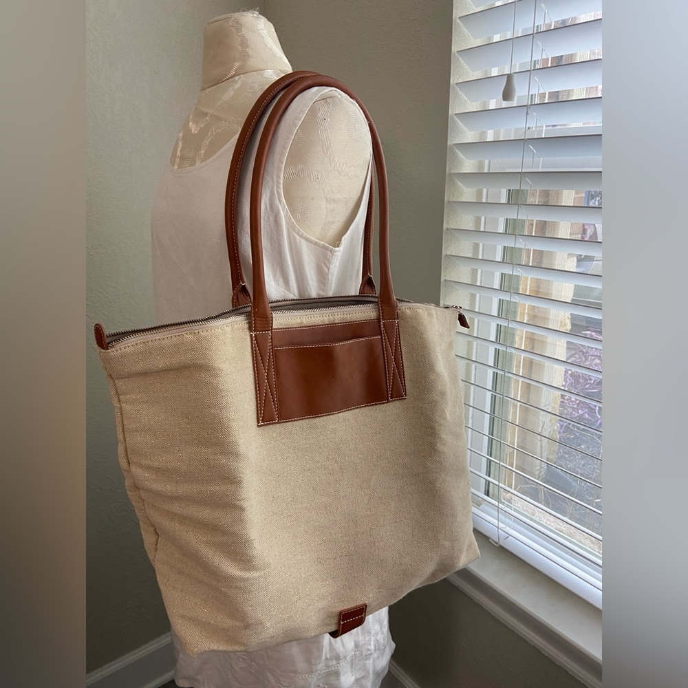 Nordstrom Large Woven Canvas Shoulder Straps Work Tote , Weekend Carry On Bag